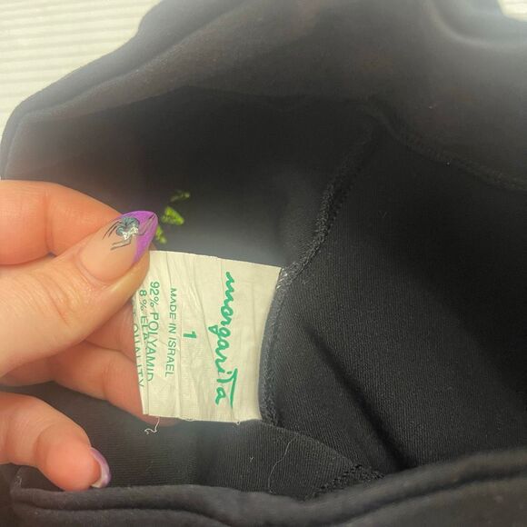 Margarita Supplex VTG Black Floral Dragonfly Embroidered Pull On Yoga Pants Sz 1 - Picture 8 of 9